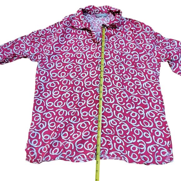 Vtg Esprit Sz S Pink Retro White Swirl 80s Pattern Button Up Down Blouse - Picture 3 of 11